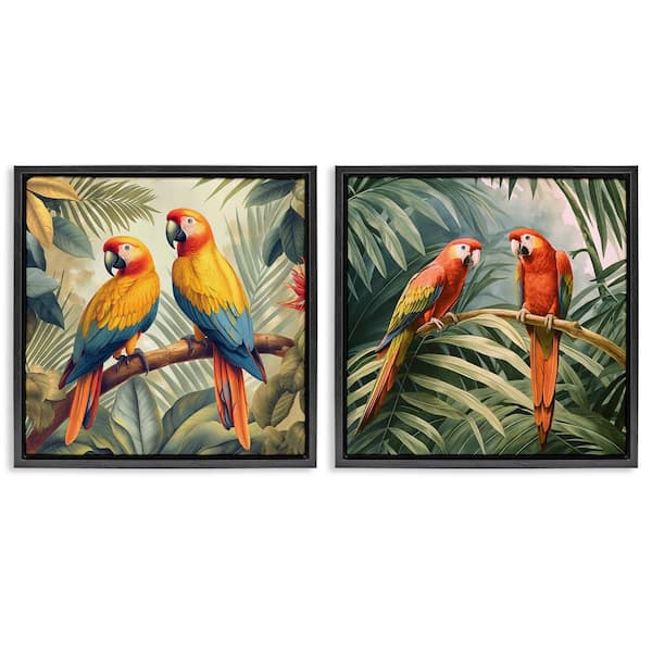 Stupell Industries Resting Parrots Among Jungle by Steve Hunziker 2 Pieces Black Floater Frame Animal Graphic Art Print 18 in. x 18 in.