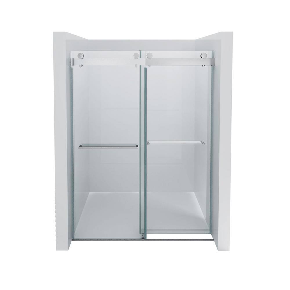 Chrome Frameless Sliding Shower Door with Tempered Glass, 60 x 76 inches