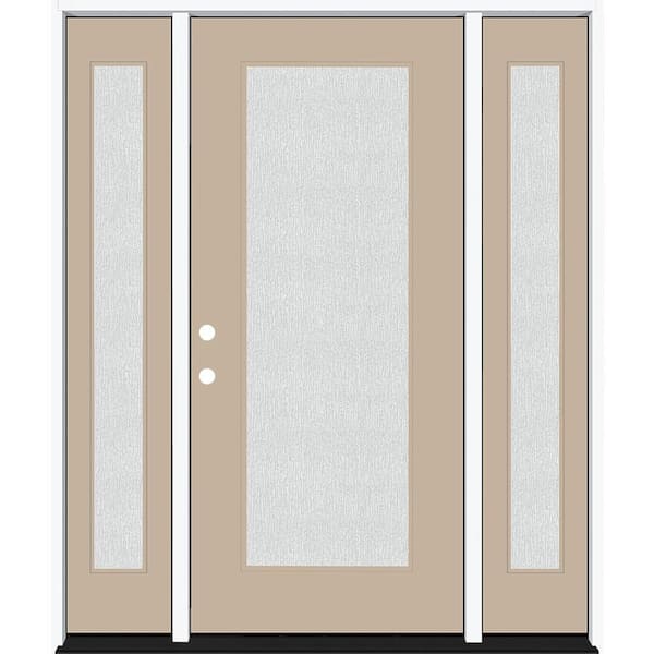 Steves & Sons Legacy 64 in. x 80 in. Full Lite Rain Glass RHIS Primed Sandstone Finish Fiberglass Prehung Front Door w/Dbl 12 in. SL