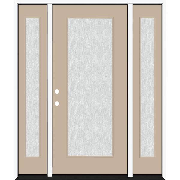 Steves & Sons Legacy 68 in. x 80 in. Full Lite Rain Glass RHIS Primed Sandstone Finish Fiberglass Prehung Front Door w/Dbl 14 in. SL