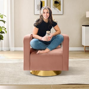 Bettina Contemporary Pink Velvet Comfy Swivel Barrel Chair with Open Back and Metal Base