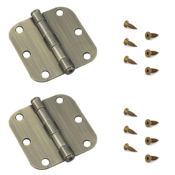 3 in. x 3 in. Antique Brass Full Mortise Butt Hinge with Removable Pin (2-Pack)