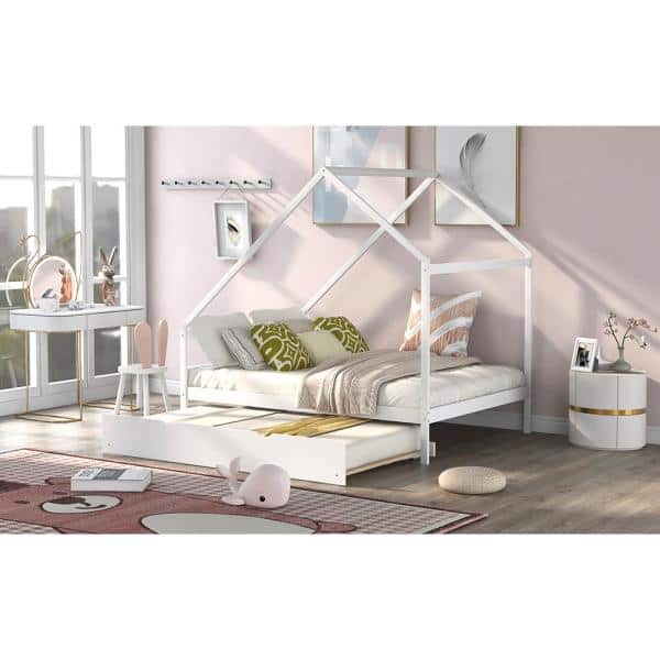 URTR White+Natural Full Size House Bed Frame, Full Floor Bed Montessori Bed  Frame with Roof and Window for Kids, Girls, Boys T-02095-F-L - The Home  Depot