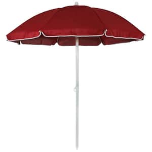 5 ft. Steel Portable Outdoor Beach Tilt Umbrella in Red