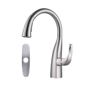 Modern Single Handle High Arc Sink Pull Down Sprayer Kitchen Faucet With Supply Line in Brushed Nickel