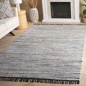 Rag 6 ft. x 9 ft. Light Blue/Black Abstract Striped Area Rug
