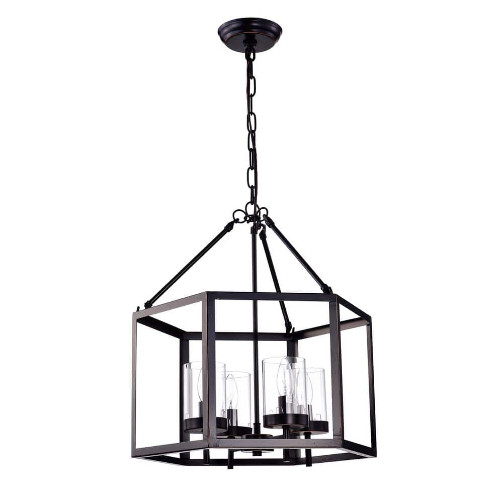 Oil Rubbed Bronze 4-Light Hexagon Cage Chandelier
