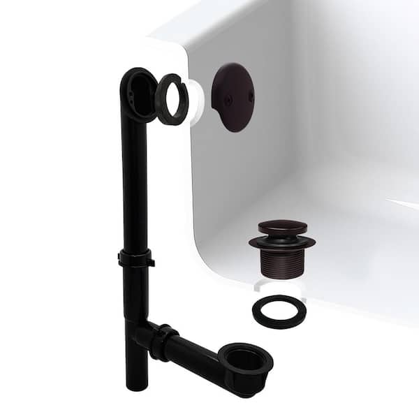 Westbrass 14 in. Black Poly Bath Waste & Overflow with Tip-Toe Drain Plug and 2-Hole Faceplate, Oil Rubbed Bronze
