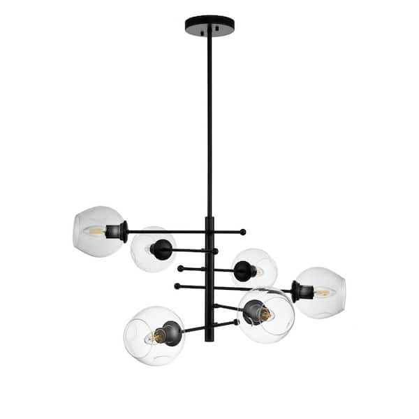 ALOA DECOR 6-Light Modern Matte Black Sputnik Chandelier with Wrought Iron and Clear Glass Accents