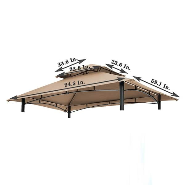 8 ft. x 5 ft. Grill Gazebo Replacement Canopy Double Tiered BBQ Tent Roof Top Cover Beige