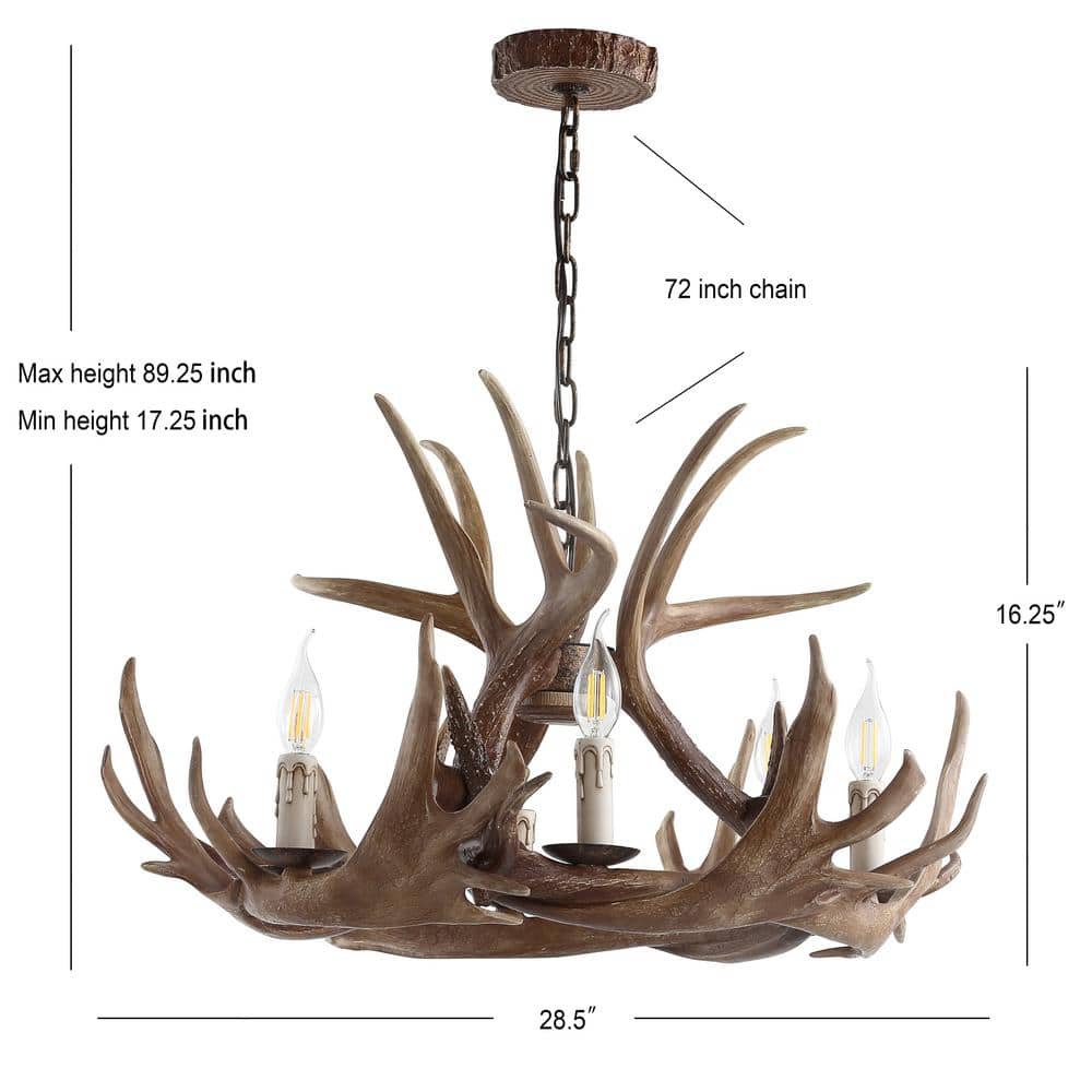 Nelle Adjustable 28.5" Brown Resin Antler 6-Light Chandelier