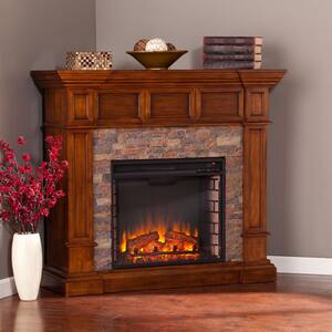 Amesbury 45.75 in. W Faux Stone Corner Electric Fireplace in Buckeye Oak