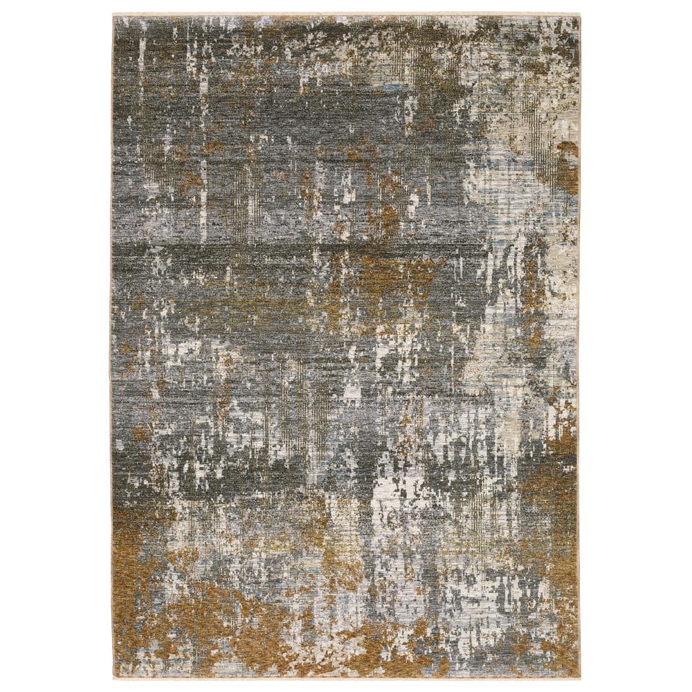 Haven Gray/Gold 4 ft. x 6 ft. Abstract Serene Polyester Fringed Indoor Area Rug price history on PriceWatchPro