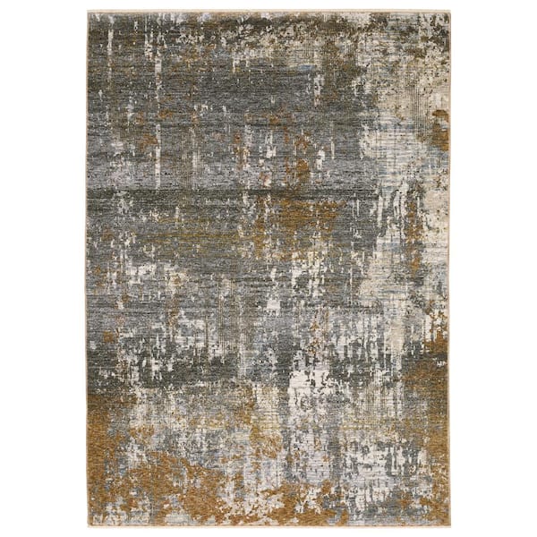 AVERLEY HOME Haven Gray/Gold 4 ft. x 6 ft. Abstract Serene Polyester Fringed Indoor Area Rug