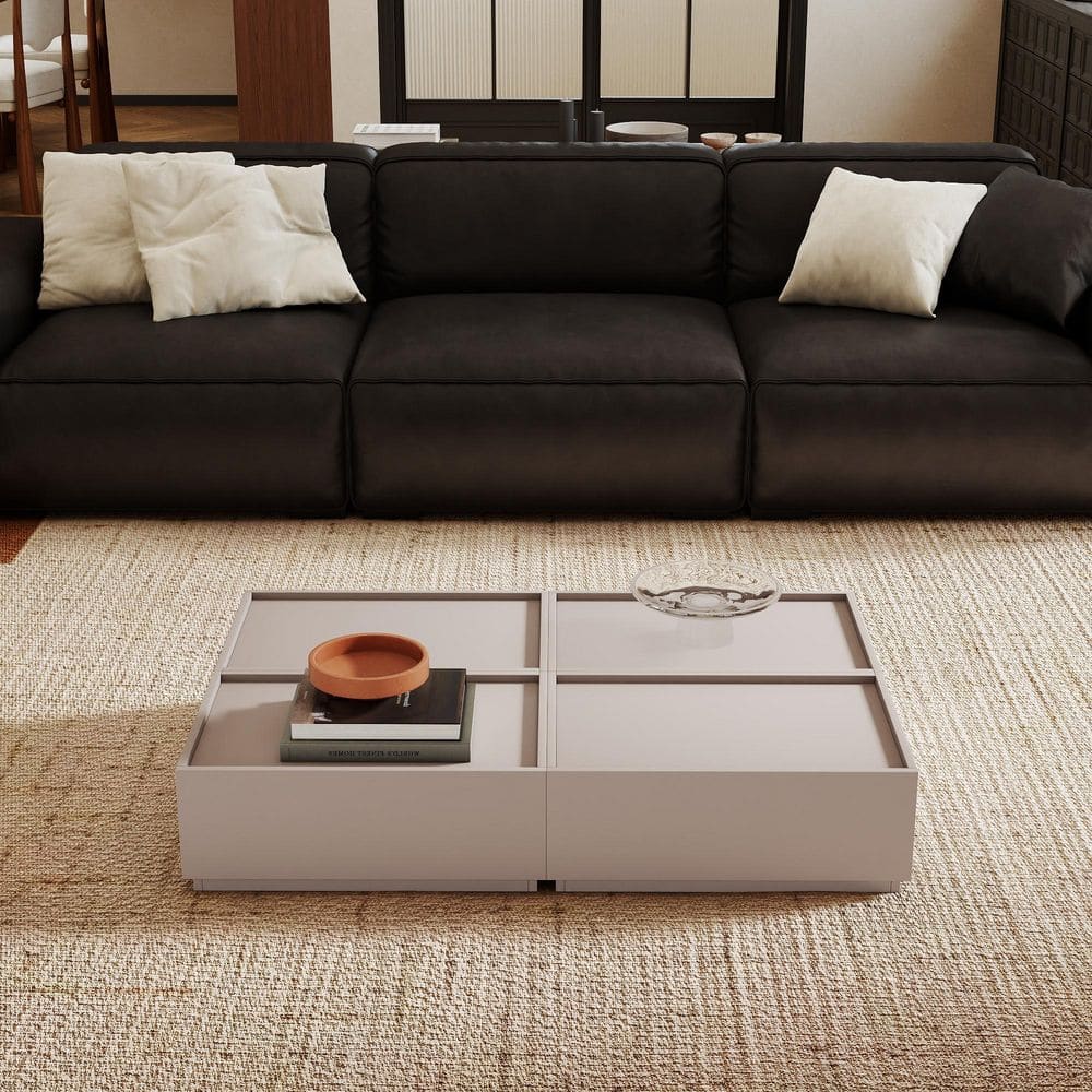 Magic Home 47 in. Beige Rectangle Wood Coffee Table Modular