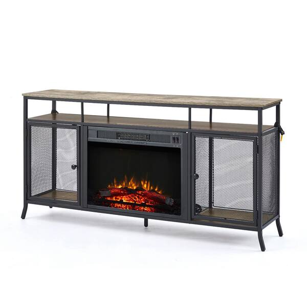 GOOD u0026 GRACIOUS 55.5 in. Grey TV Stand Cabinet Sideboard with Electric  Fireplace Fits TV's Up to 65 in. with Movable Shelves TVSJ2103121G-HD - The  Home Depot