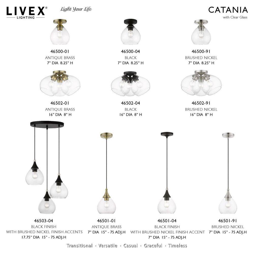 Catania Brushed Nickel 3-Light Semi-Flush Mount with Clear Glass
