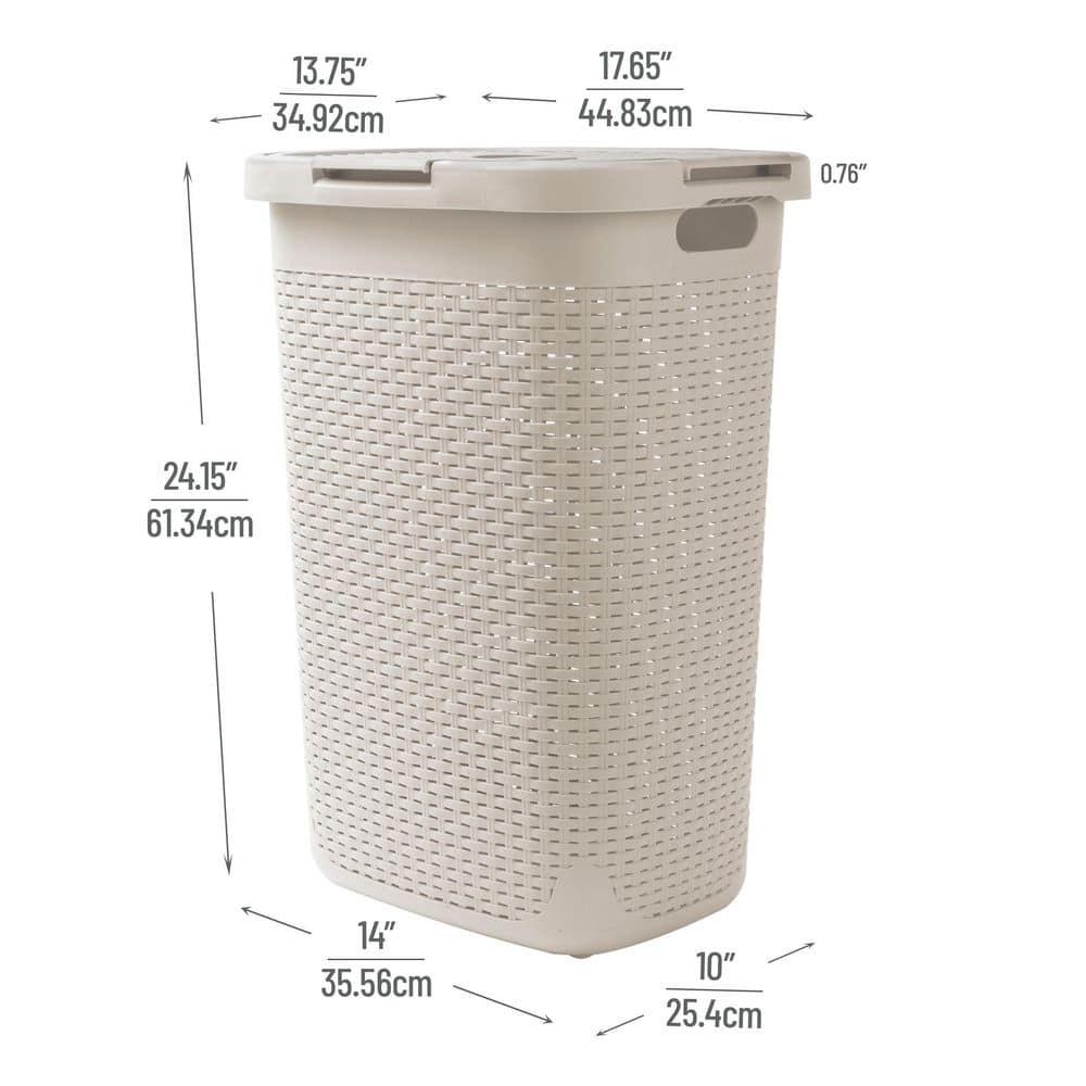 Ivory Wicker Style Plastic Upright Hamper with Lid, Set of 2