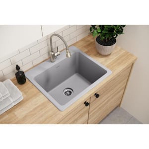 Quartz Classic Greystone Quartz 25 in. Single Bowl Drop-In Laundry Sink with Perfect Drain