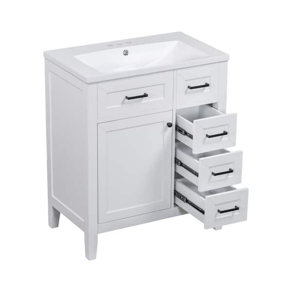 30 in. W x 18 in. D x 35.74 in. H Freestanding Bath Vanity in White with White Ceramic Top