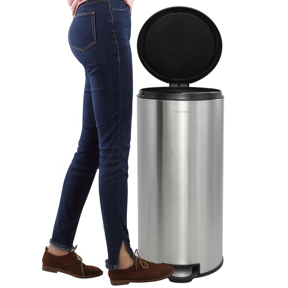 Oscar Stainless Steel Cylinder Step Trash Can Set with Black Lid