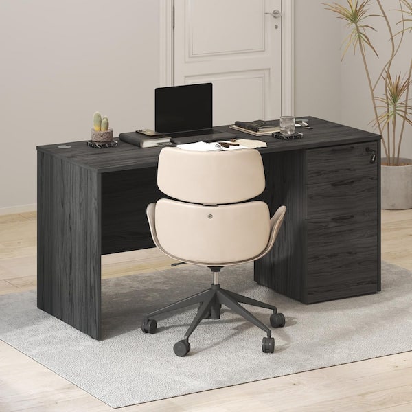 Officeデスク Furinno ROGER 60 in. Executive Desk with File Cabinet, Coastal