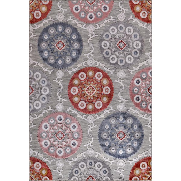 CAMILSON Bloom Multi Color 10 ft. x 14 ft. Bohemian Medallion Floral Indoor/Outdoor Area Rug