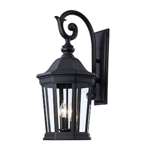 Westfield 26 in. 3-Light Black Outdoor Wall Light Fixture with Clear Glass