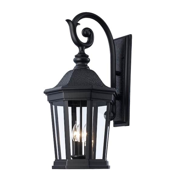 Bel Air Lighting Westfield 26 in. 3-Light Black Outdoor Wall Light Fixture with Clear Glass