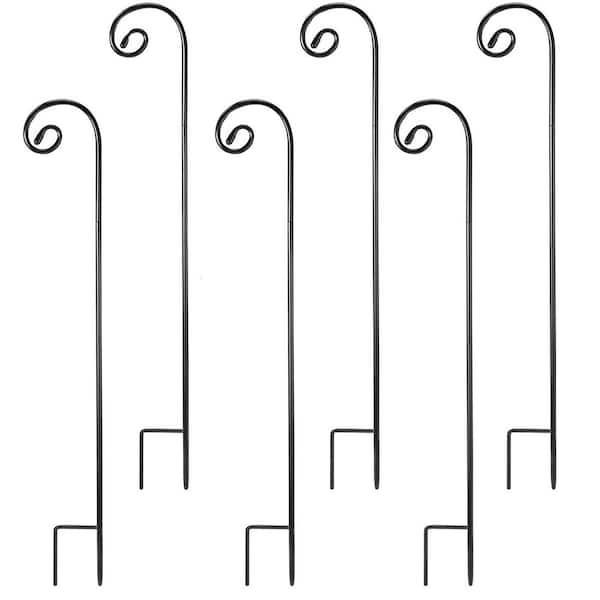 2.56 in. H Black Metal 6 pcs. Shepherds Hooks for Outdoor, Curled Garden Adjustable Bird Feeder Pole, Hanging Lanterns