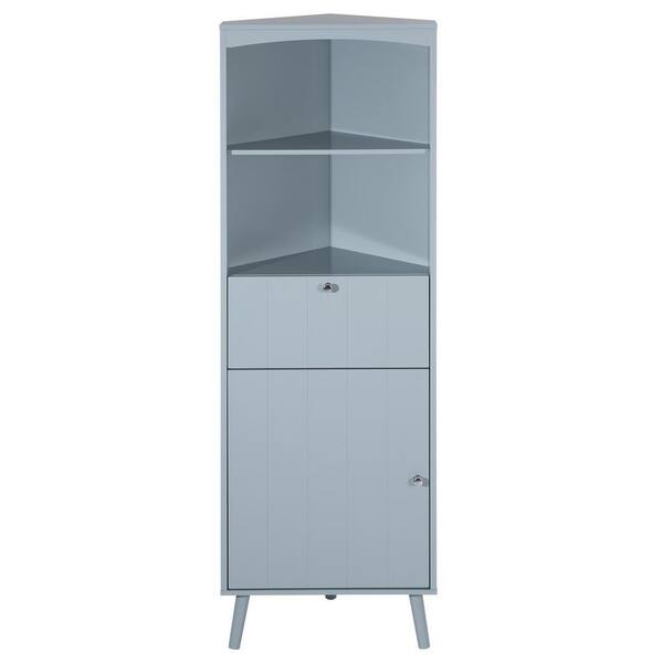 Virubi Triangle 20.1 in. W x 14.2 in. D x 63 in. H Gray Linen Cabinet Bathroom with Adjustable Shelves