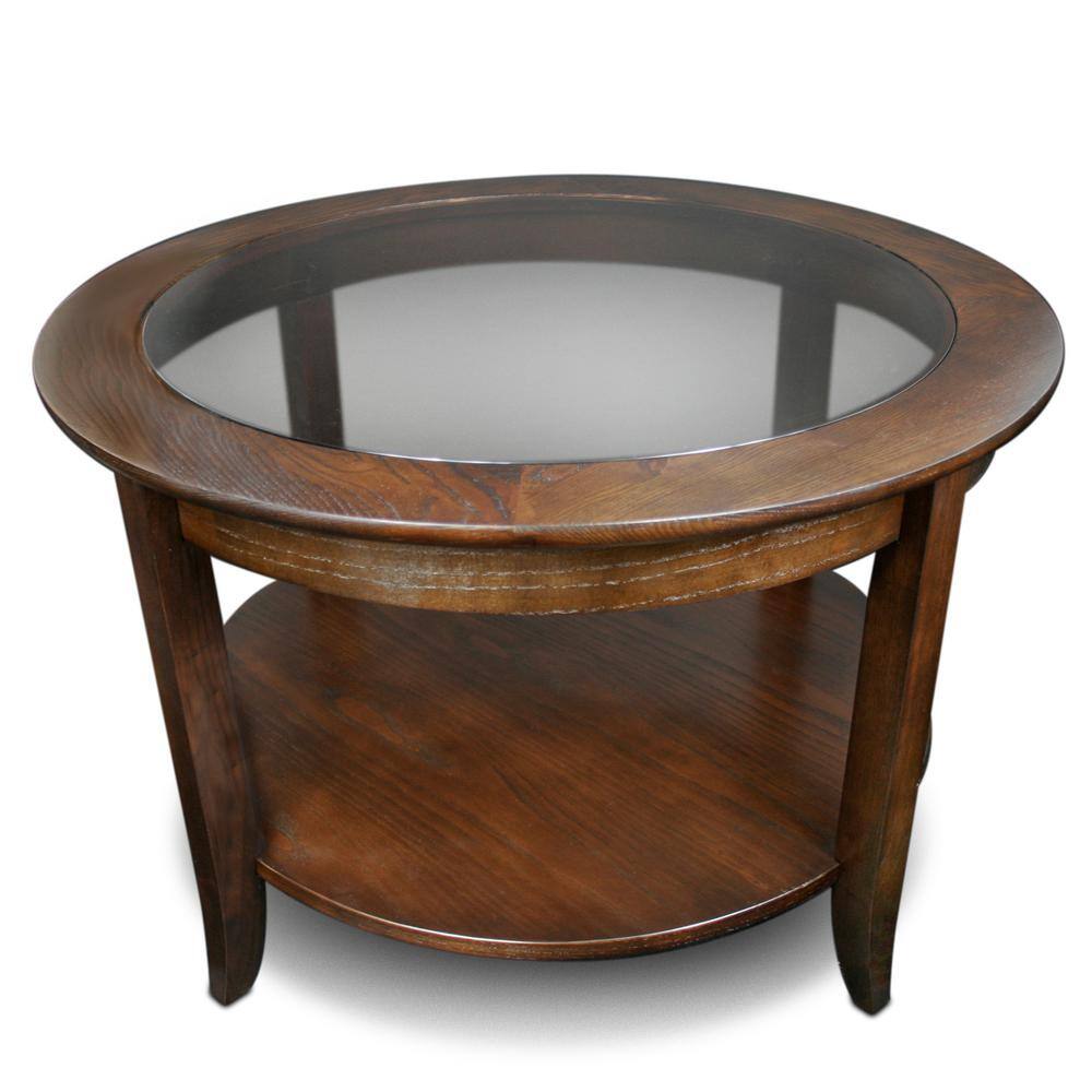 Chocolate Oak Round Wood and Glass Coffee Table