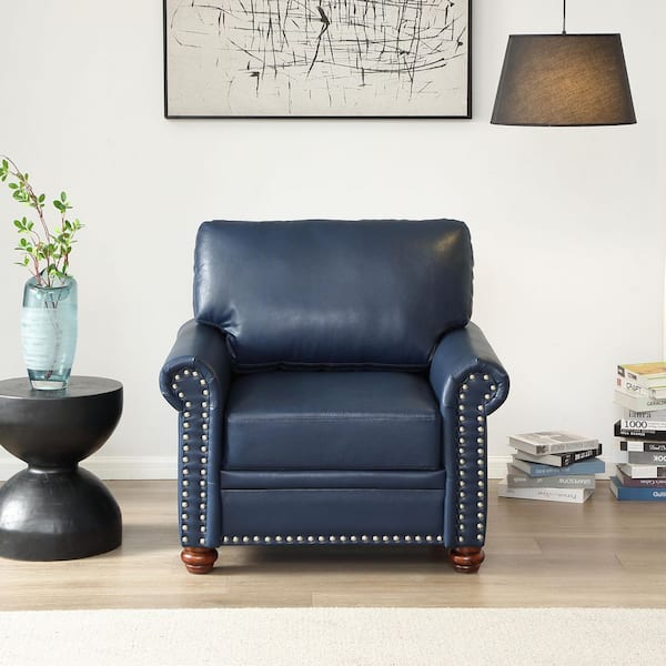Noble House Daisy Navy Blue Faux Leather Upholstered Accent Arm