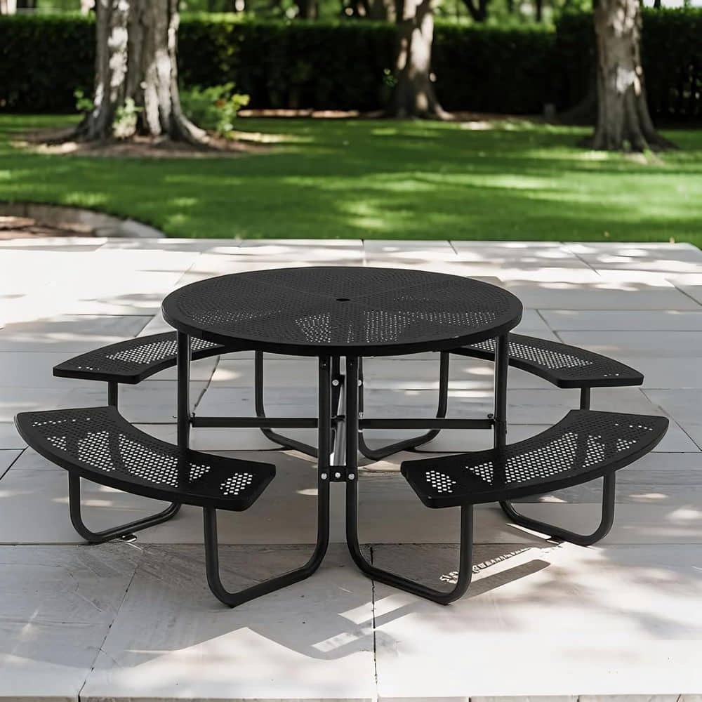 46 in. Black Round Outdoor Carbon Steel Picnic Table Seats 8 People with Umbrella Hole price history on PriceWatchPro