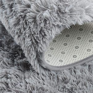 Grey 2.6 ft. x 5.3 ft. Oval Fluffy Ultra Soft Carpet Area Rug