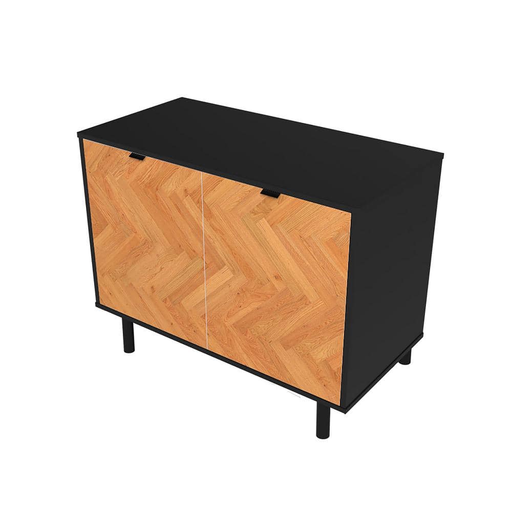 Black and Wood Mid-Century Modern Freestanding Office Cabinet