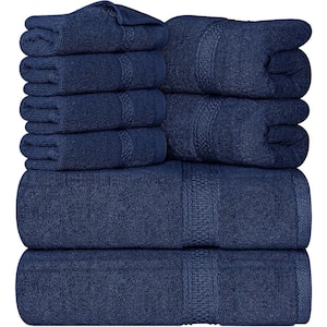 8-Piece Premium Towel w/2 Bath Towels, 2 Hand Towels & 4 Wash Cloths, 600 GSM 100% Cotton Highly Absorbent, Navy Blue