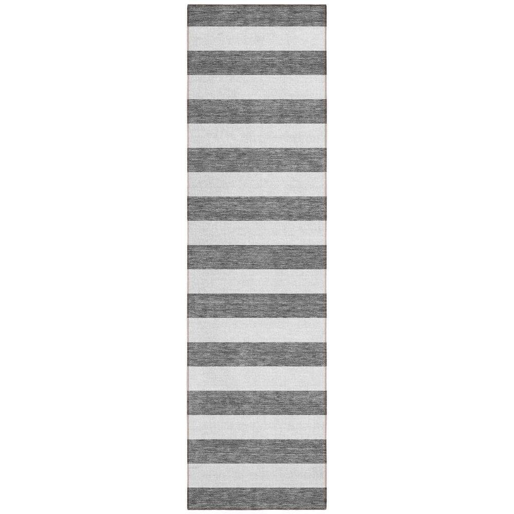 Charcoal 2 ft. x 8 ft. Woven Striped Polyester Runner Indoor/Outdoor Area Rug price history on PriceWatchPro