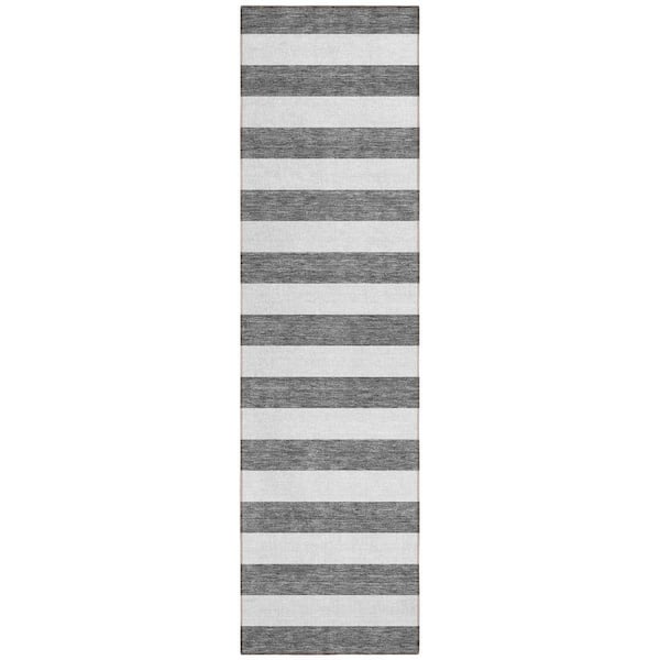 Charcoal 2 ft. x 8 ft. Woven Striped Polyester Runner Indoor/Outdoor Area Rug