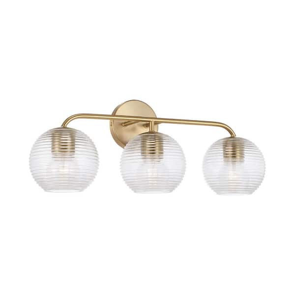 Capital Lighting Fixture Company Dolan 24.5 in. W x 9.5 in. H 3-Light Vanity Light in Matte Brass with Clear Ribbed Glass