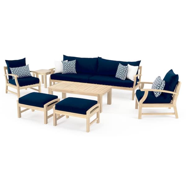 RST Brands Kooper 8-Piece Wood Patio Conversation Set with Sunbrella Navy Blue Cushions