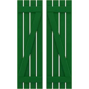 15-1/2 in. W x 65 in. H Americraft 4-Board Exterior Real Wood Spaced Board and Batten Shutters in Viridian Green w/Z-Bar