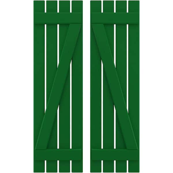 Ekena Millwork 15-1/2 in. W x 66 in. H Americraft 4-Board Exterior Real Wood Spaced Board and Batten Shutters in Viridian Green w/Z-Bar