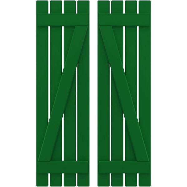 Ekena Millwork 15-1/2 in. W x 70 in. H Americraft 4 Board Exterior Real Wood Spaced Board and Batten Shutters with Z-Bar Viridian Green
