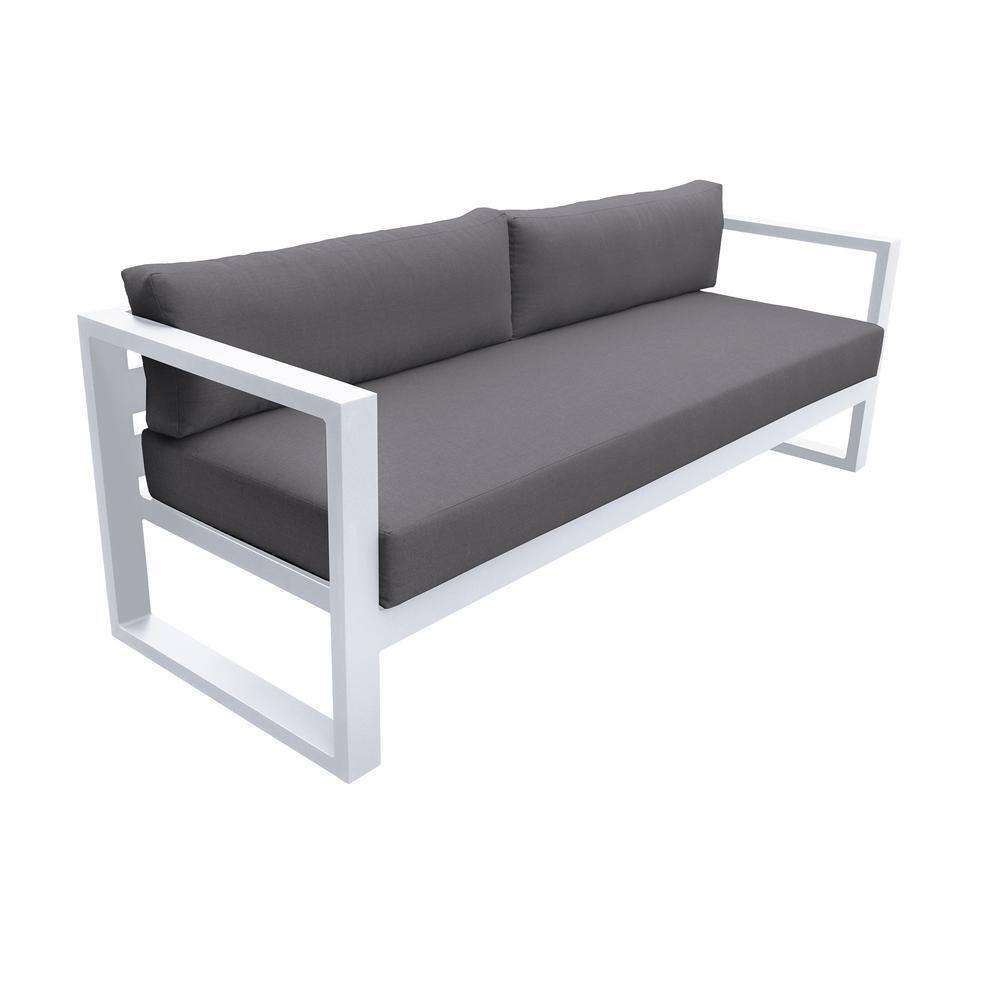Aelani White Aluminum Outdoor Sofa with Dark Gray Cushions