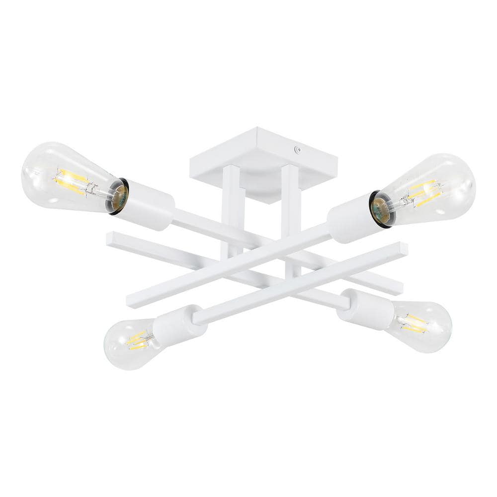 18.11 in. 4-Light Shine White Modern Sputnik Semi- Flush Mount Ceiling Ligh
