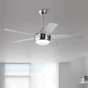 52 in. Integrated LED Indoor Brushed Nickel 5-Blade Ceiling Fan with Light Kit and Wall Control