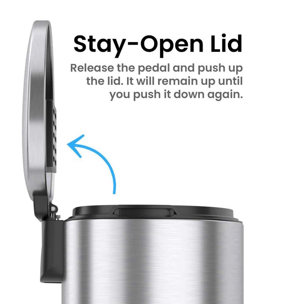 Semi-Round Brushed Stainless Steel 8 Gallon Step Trash Can