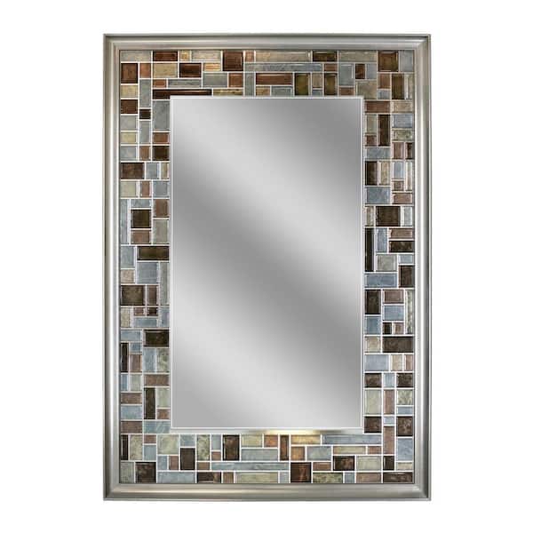 Deco Mirror 24 in. W x 34 in. H Framed Rectangular Bathroom Vanity Mirror in Earth tones with brush nickel frame