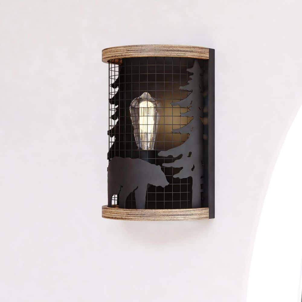 Kodiak 1-Light Black Cage Rustic Wall Sconce Bear and Tree Motif price history on PriceWatchPro